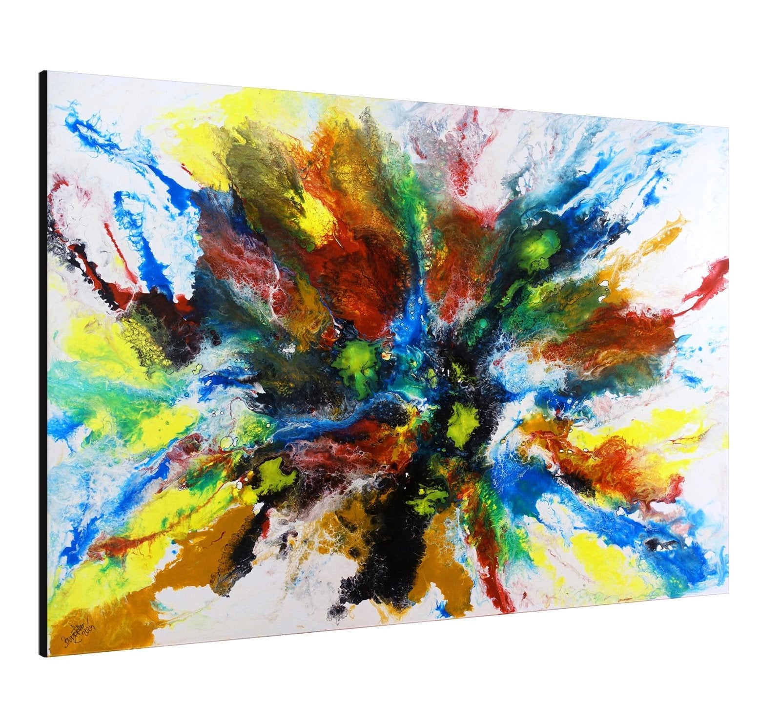 Abstrakte Kunst blau gelb & Pouring Gemälde - Acrylgemälde