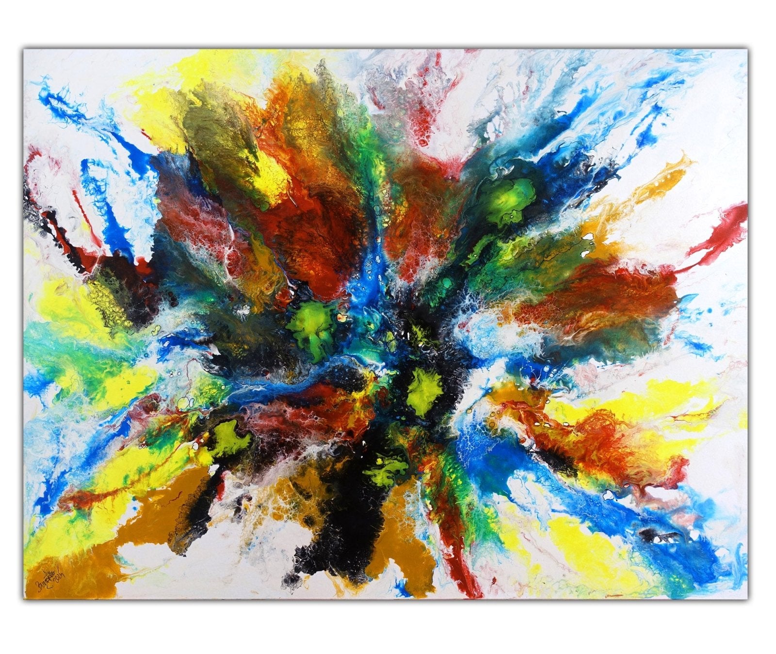 Abstrakte Kunst blau gelb & Pouring Gemälde - Acrylgemälde 120x90