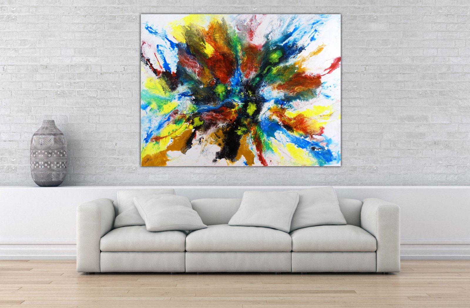 Abstrakte Kunst blau gelb & Pouring Gemälde - Acrylgemälde w1