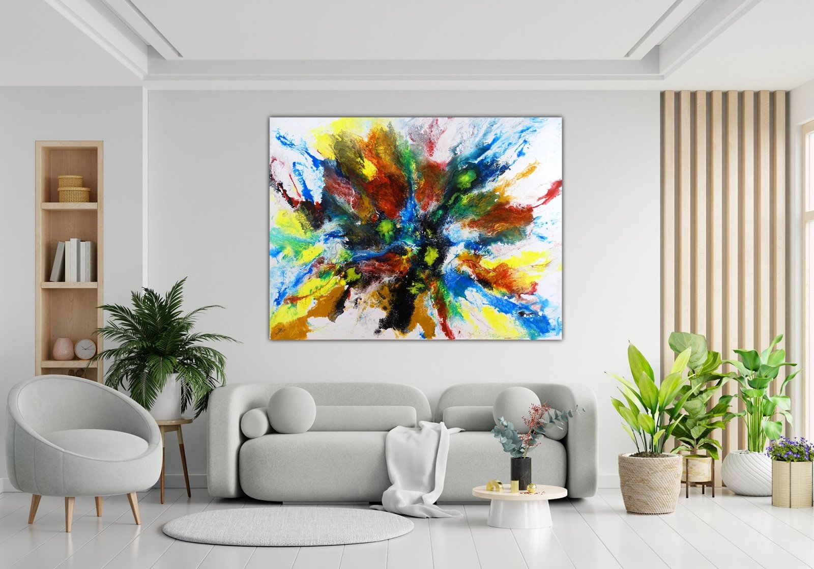 Abstrakte Kunst blau gelb & Pouring Gemälde - Acrylgemälde w2