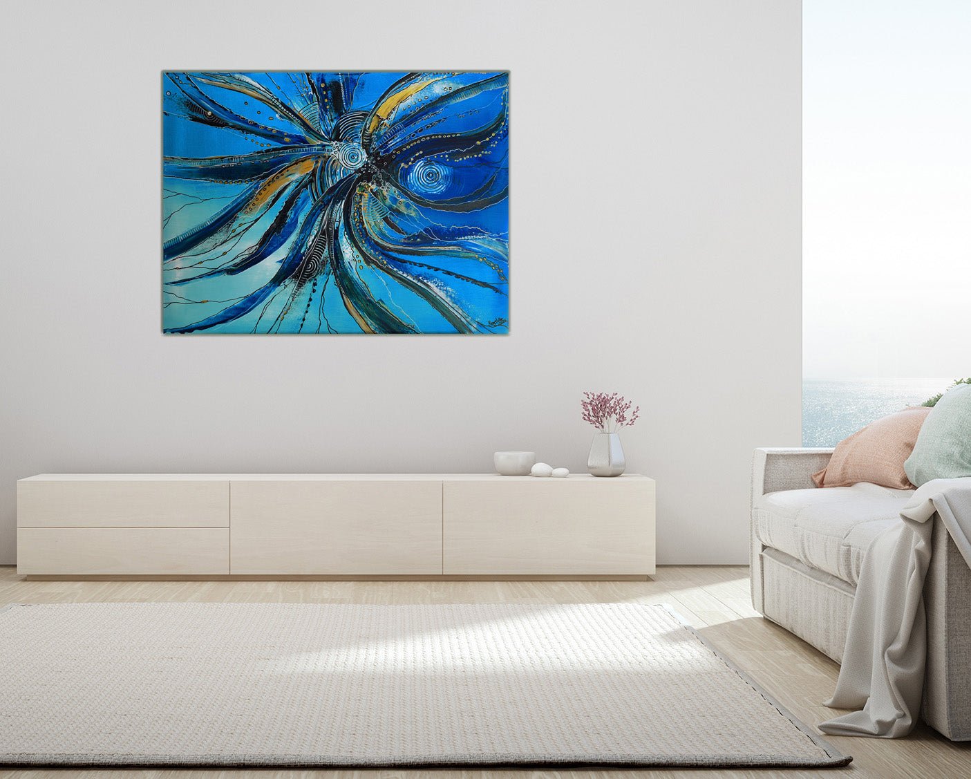 Abstraktes Original Gemälde blau, Acrylbild 80x60