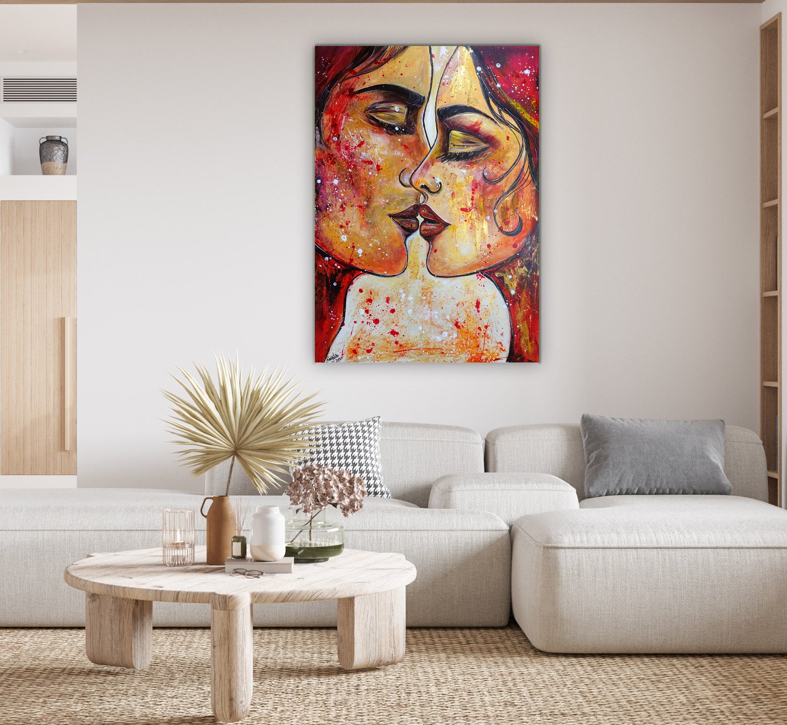 Original Gemälde Liebespaar, romantische Kunst figurativ rot gold