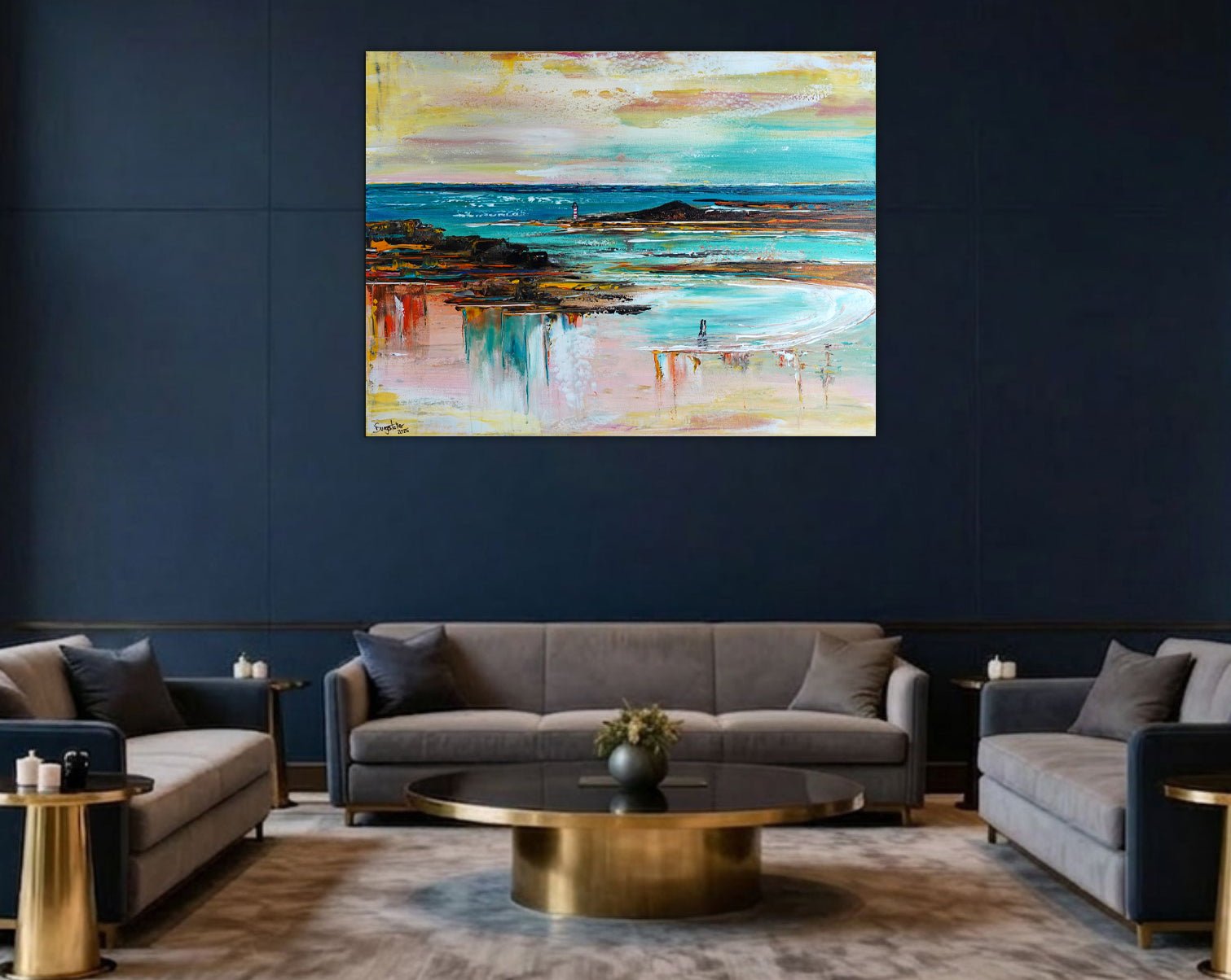 Abstraktes Strand Gemälde Liebespaar Acrylbild