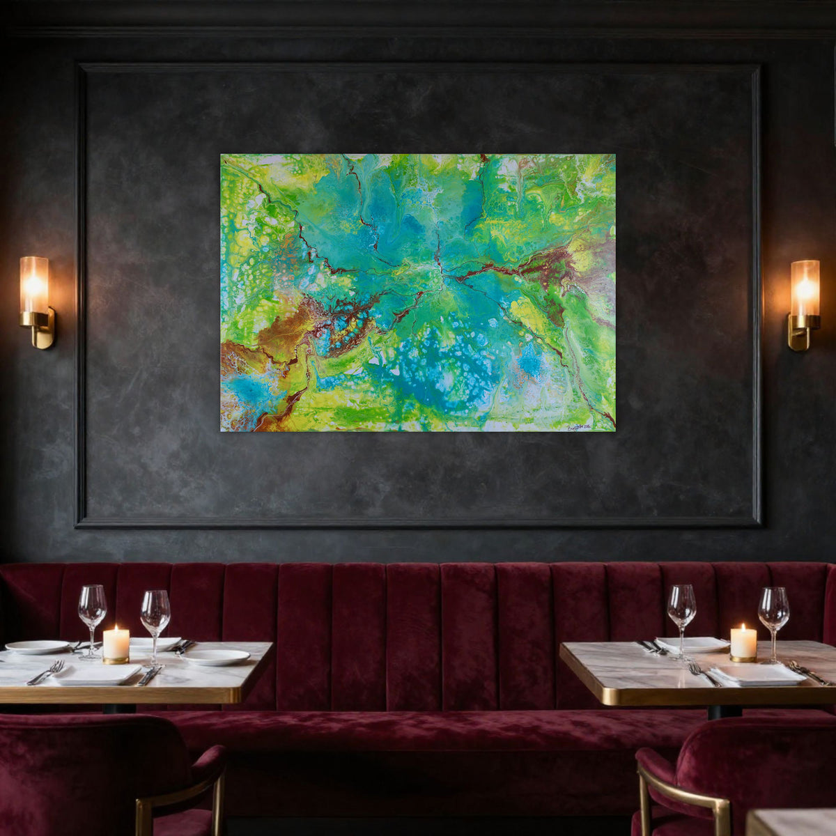 Abstrakte Kunst in Türkis, Grün und Gelb