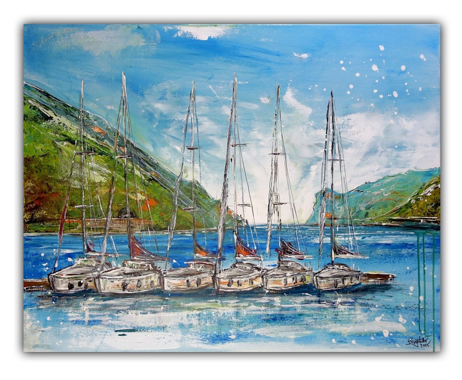 Torbole Bild Gardassee - Segelboote Gemälde moderne Kunst Acryl 100x80