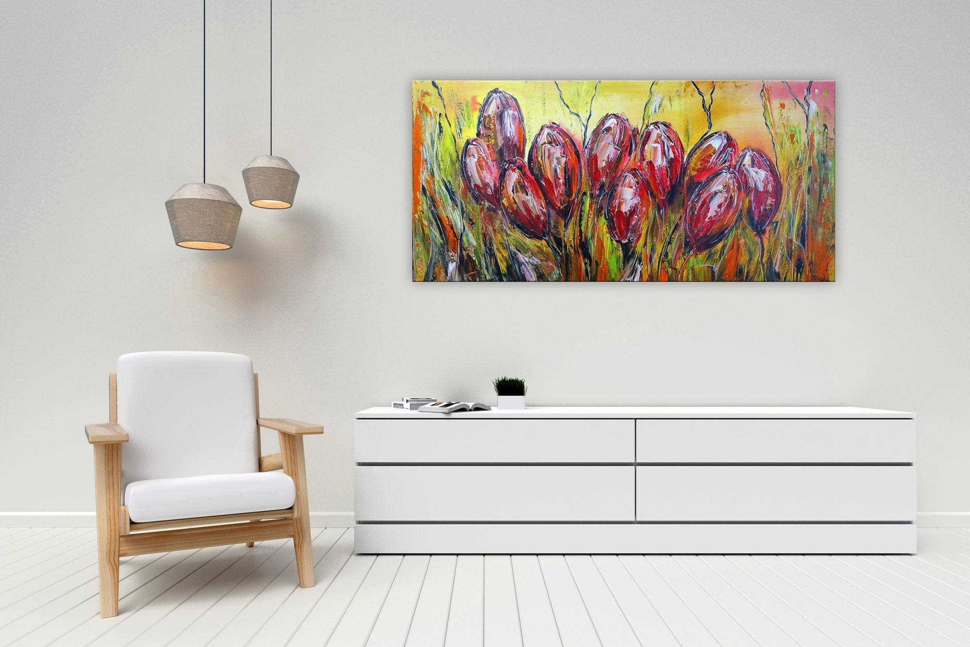 Tulpen Blumen Wandbild Acrylbild Kuenstler Unikat Detail3