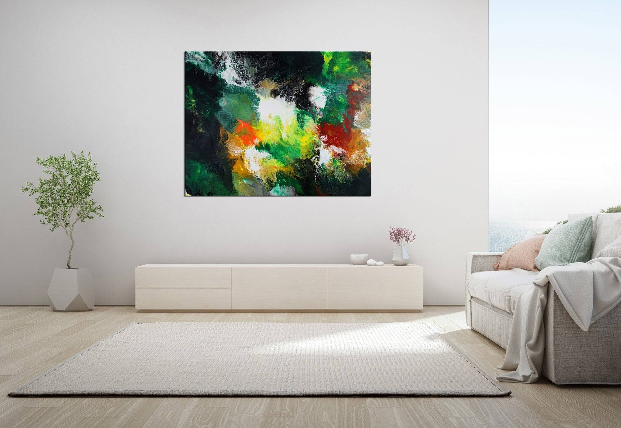 Abstrakte Kunst Malerei gruen gelb Kunstwerk Detail3