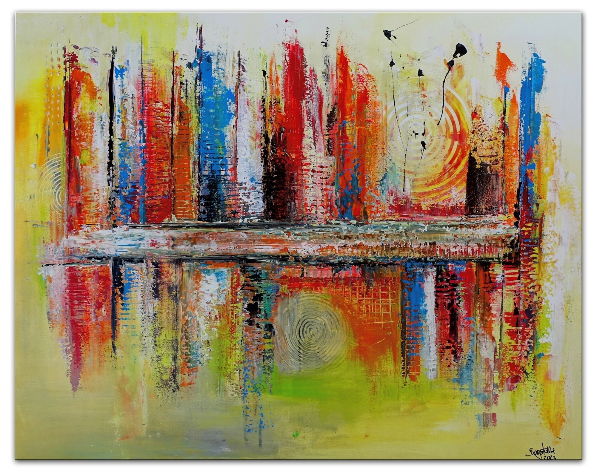 Vice abstrakte Acryl Malerei gelb orange kaufen - Original Gemälde abstrakt