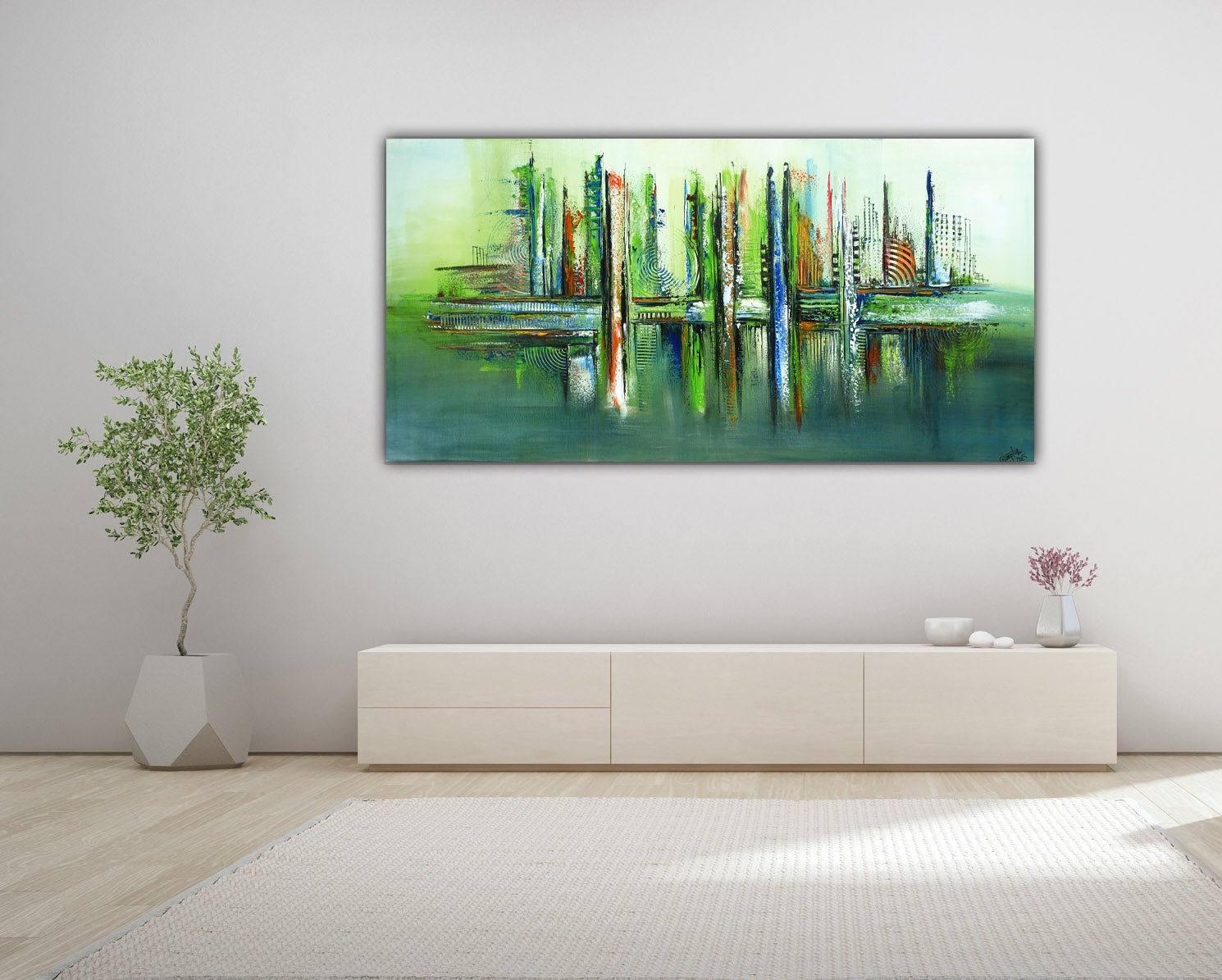 Waldfrieden handgemaltes bild leinwand abstrakt grün w2