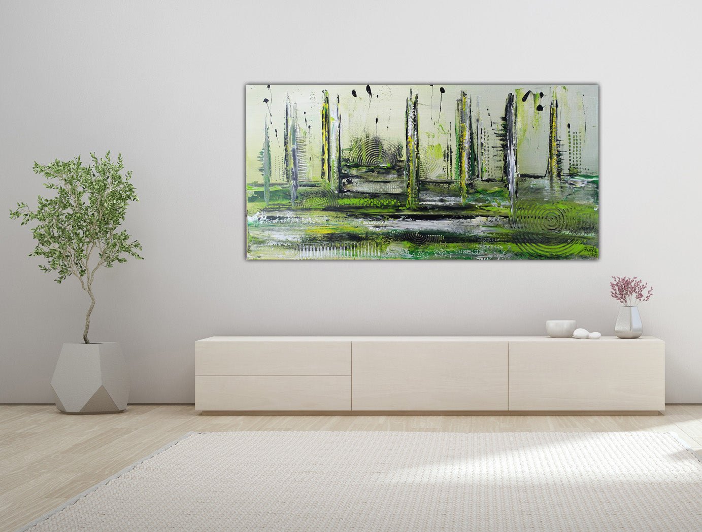 Abstraktes Acrylbild grün querformat modernes Gemälde w1