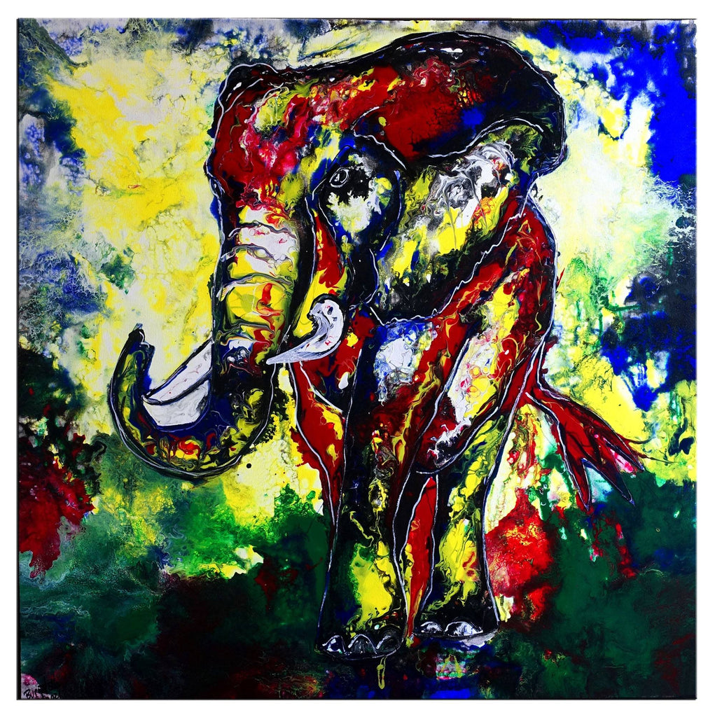 Elefant abstrakt bunt - handgemaltes Acrylbild