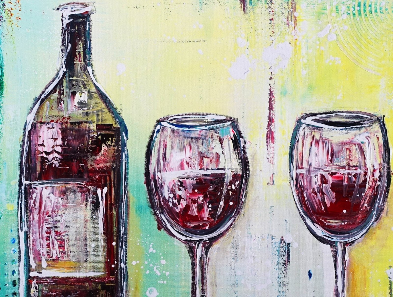 Weingläser Gemälde Weinflasche Acrylbild det