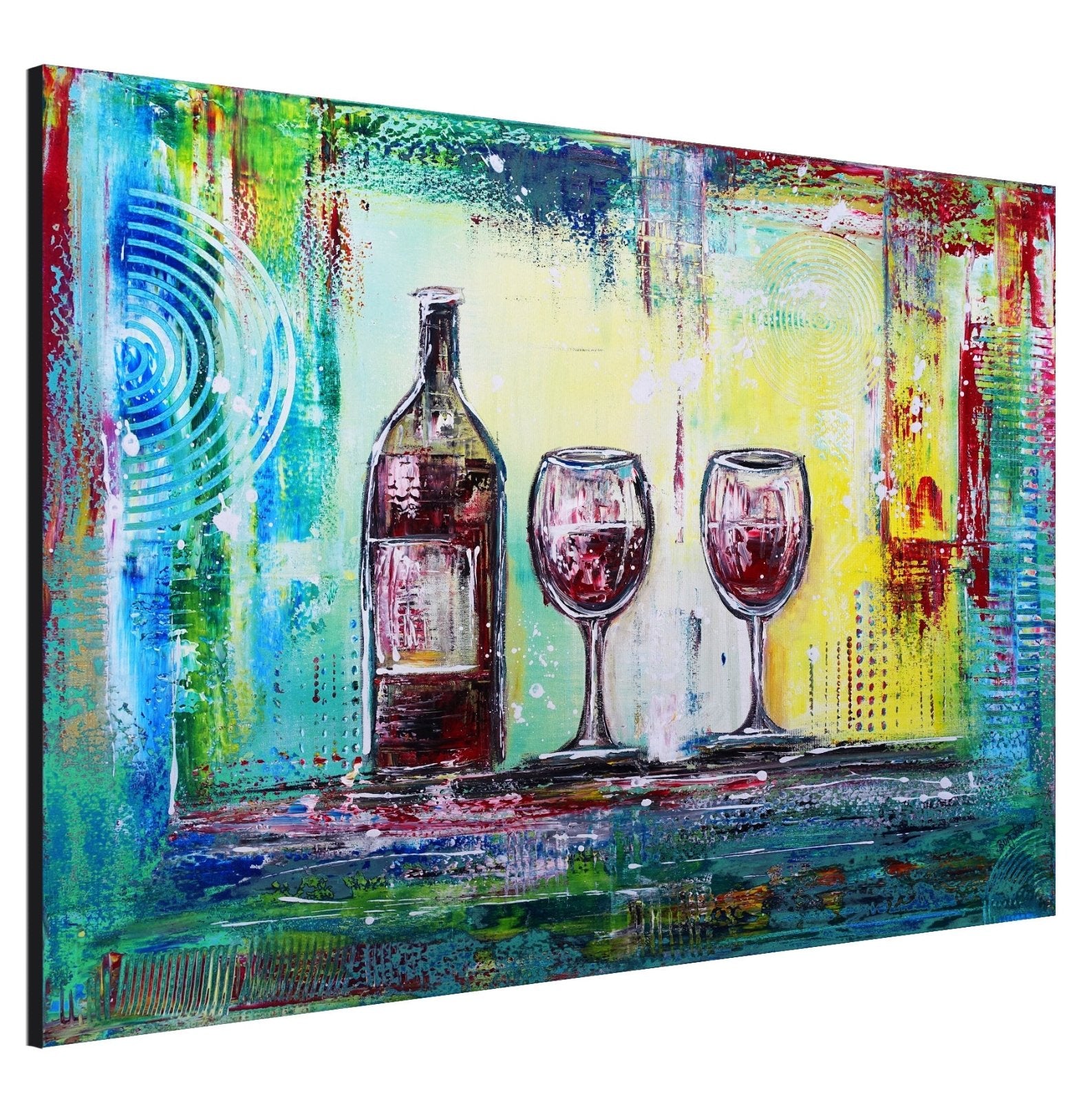 Weingläser Gemälde Weinflasche Acrylbild handgemalt Kunst Malerei s