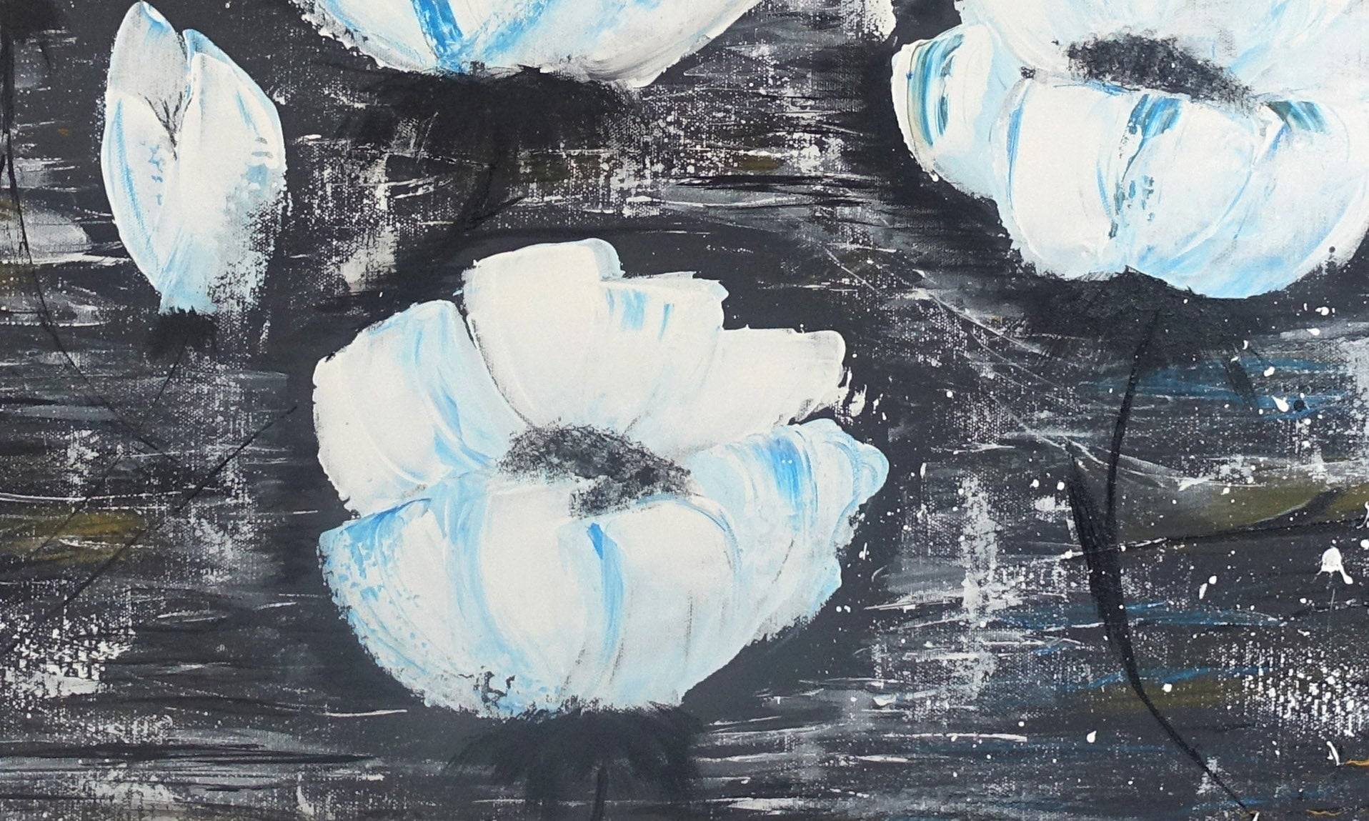 Blumen schwarz weiss Blumenbild Malerei Wandbilder fuer Wohnzimmer