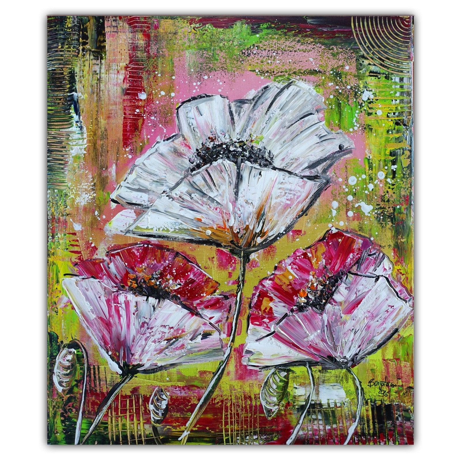Weißer Mohn Blumenbild gemalt Original Gemälde kaufen