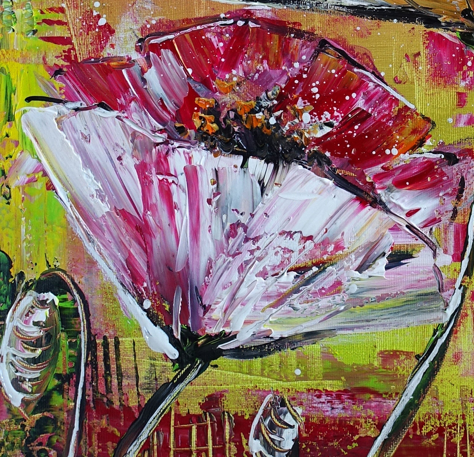 Rosa Mohn Blumenbild gemalt