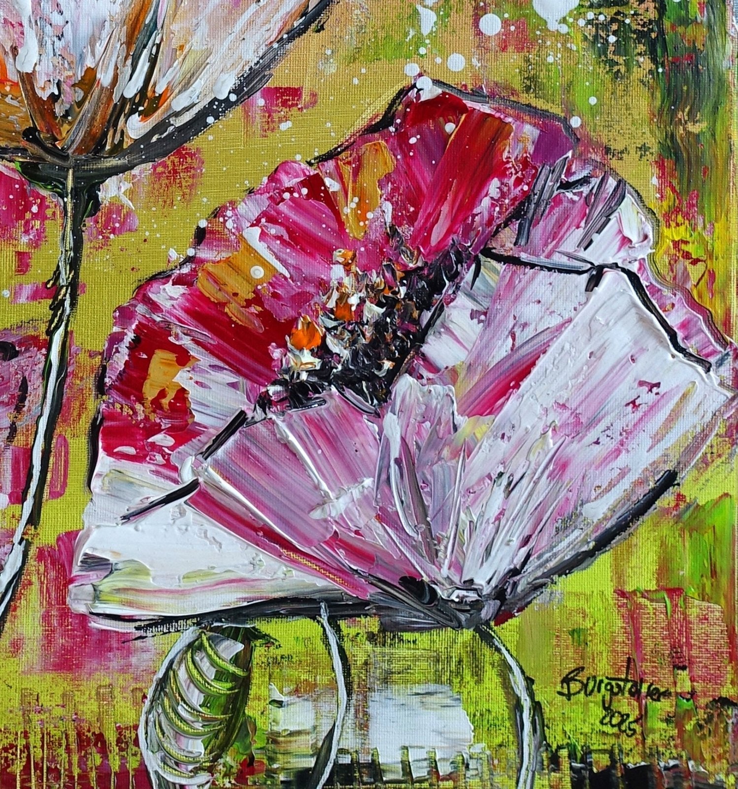 Abstraktes Mohn Blumenbild gemalt