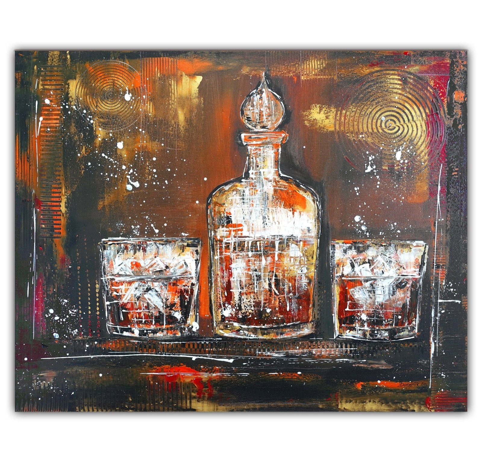 Whiskey Gläser Bild mit Karaffe - handgemaltes Acrylgemälde Künstlerbild