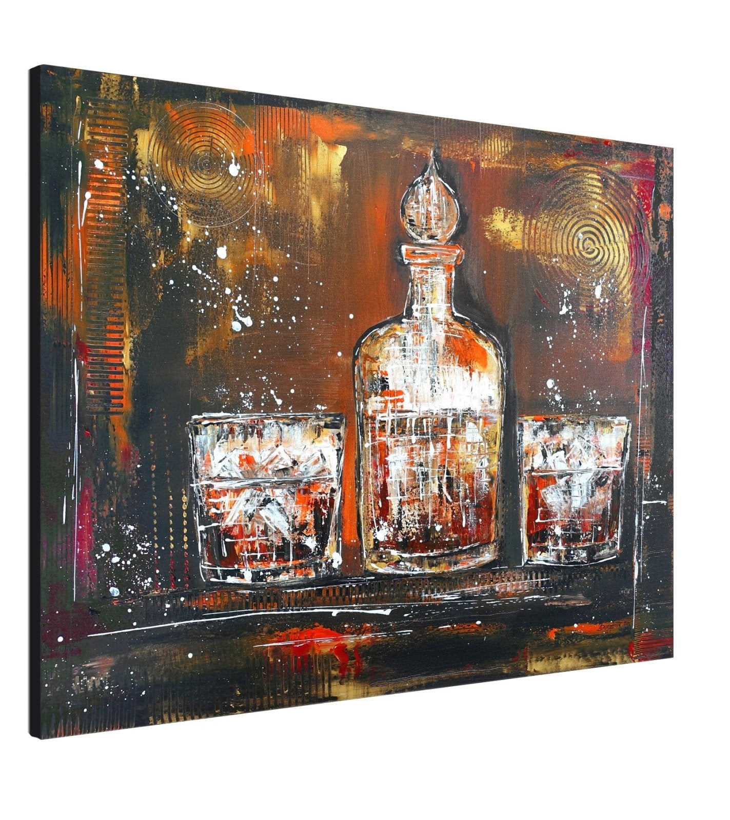 Whiskey Gläser Bild mit Karaffe - handgemaltes Acrylgemälde