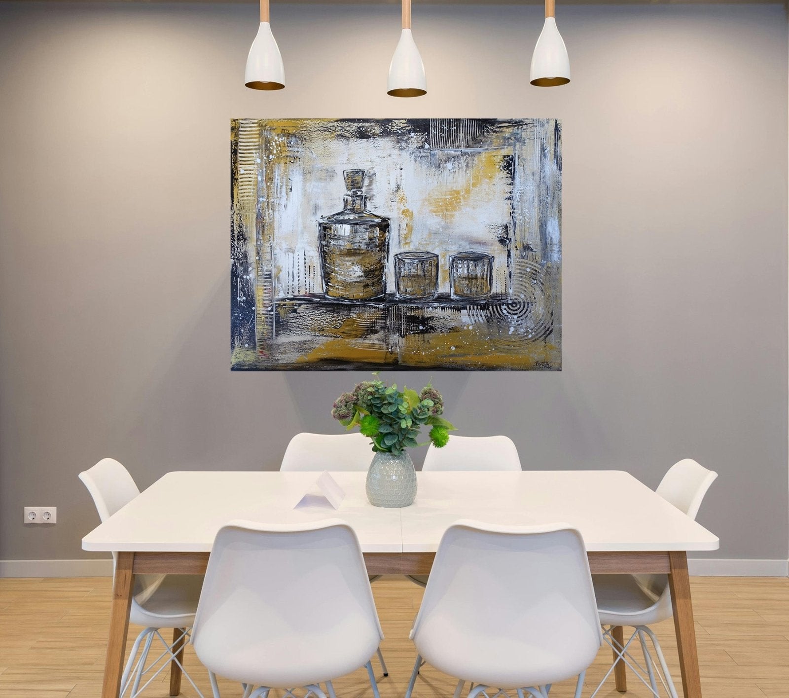 Whiskey Dekanter Gläser Kunstbild abstrakt handgemalt