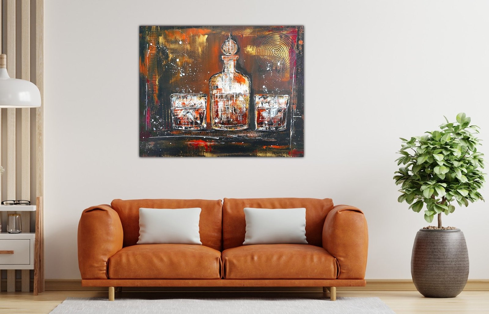 Whiskey Gläser Bild mit Karaffe - handgemalt