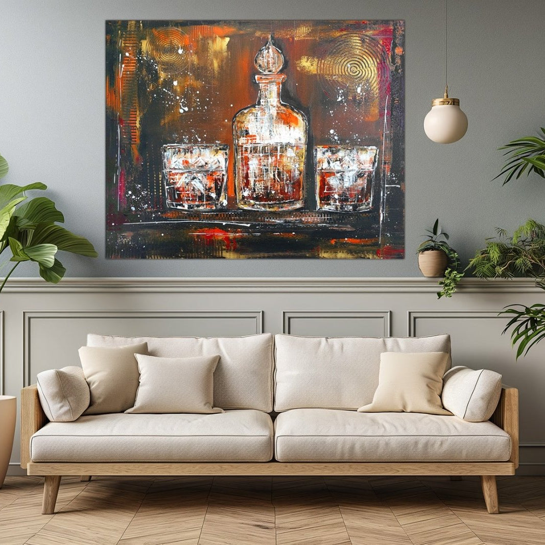 Whiskey Gläser Bild Karaffe - Acrylgemälde Künstlerbild
