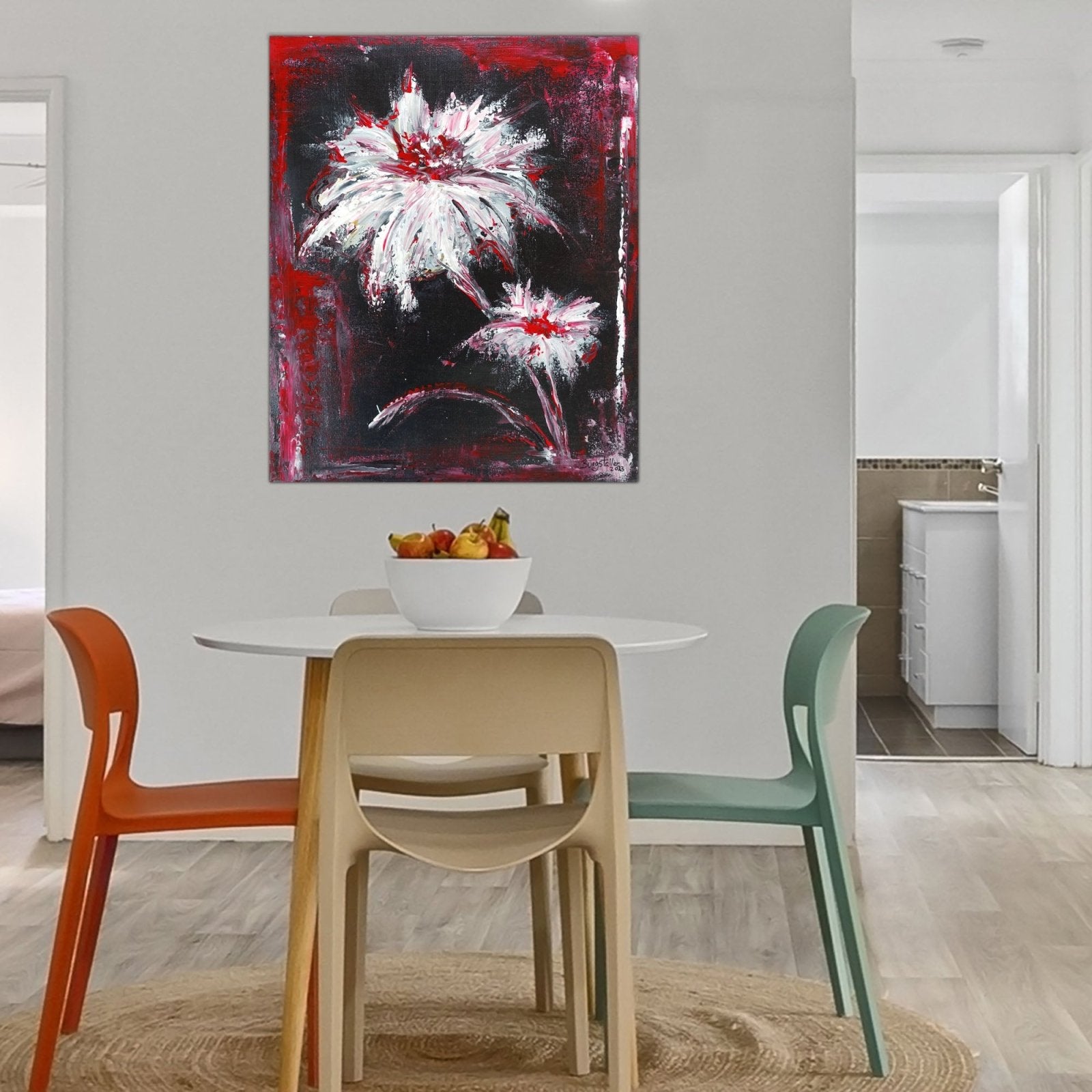 White Flowers Blumenbild gemalt Blumenmalerei abstrakt