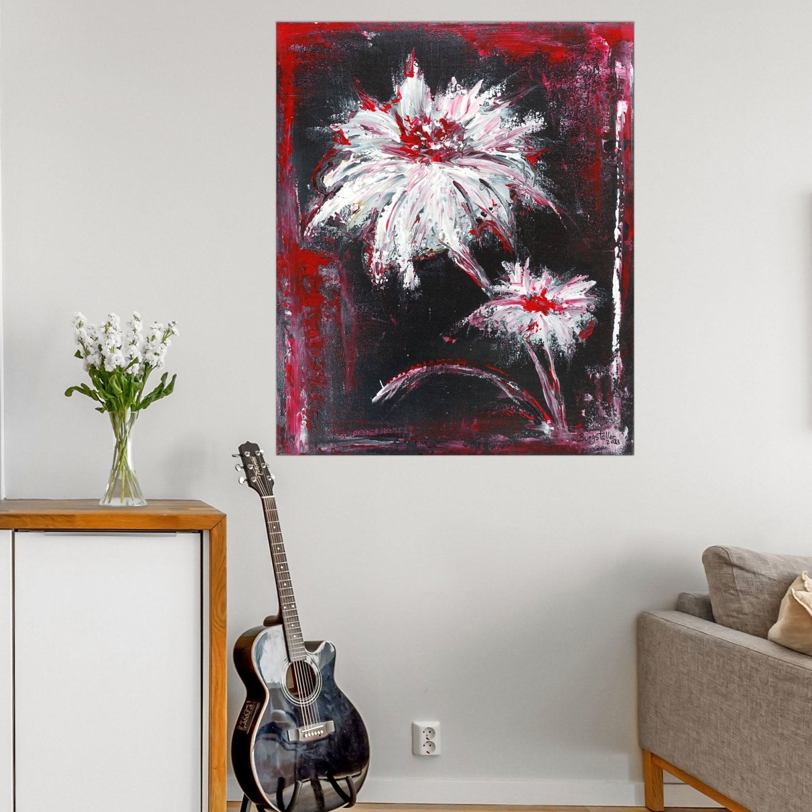 Blumenbild gemalt Blumenmalerei Kunst abstrakt 50x60