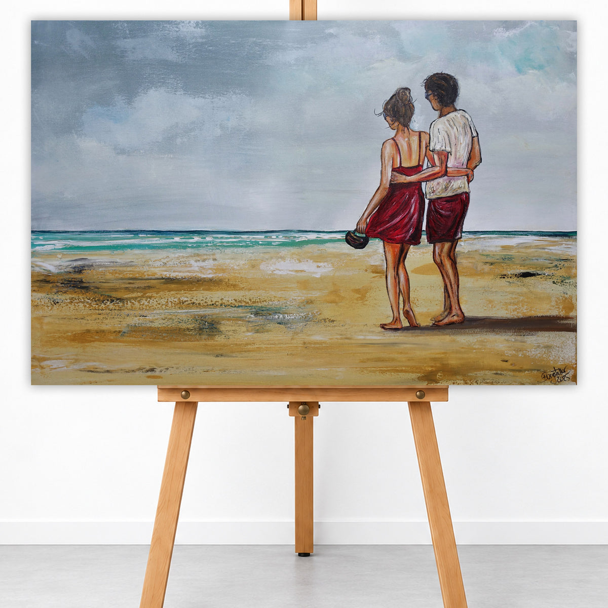 Acrylgemälde Mann Frau Strandbild "Zeitlos" - Acrylbild Meerbild 90x60