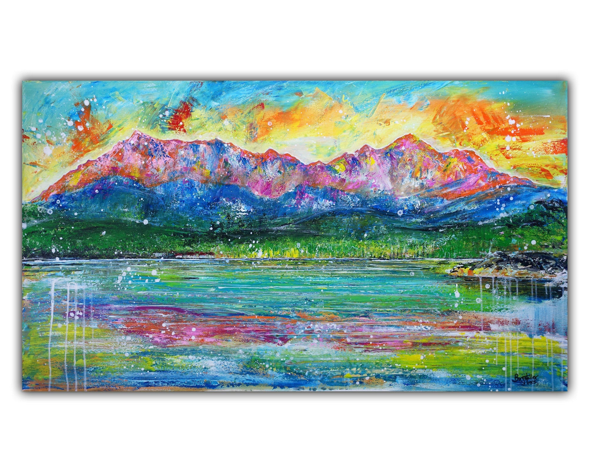 Zugspitze Eibsee - abstraktes Landschaftsbild handgemalt Eibsee
