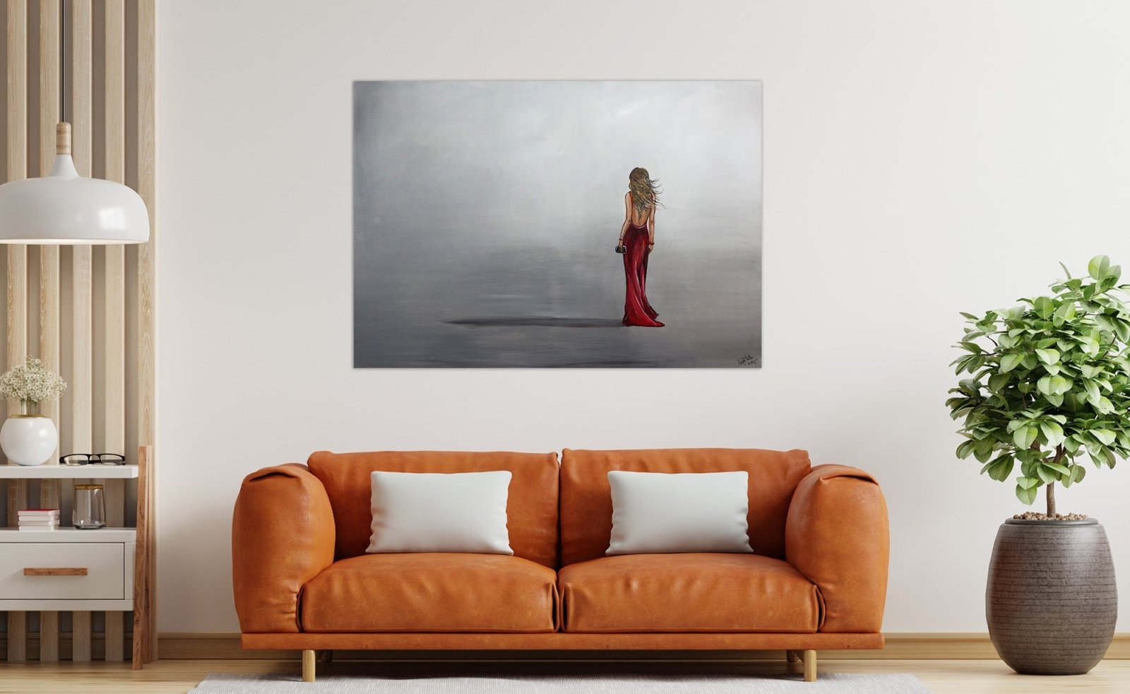 Die Reise figurative Kunst Gemälde Frau rotes Kleid