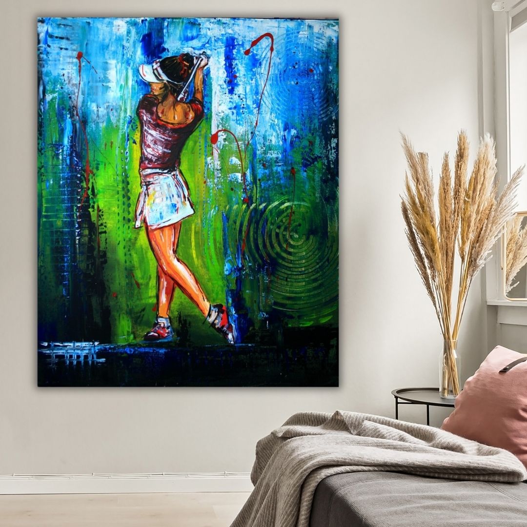Gemalte Golfbilder - Wandbilder Golf Sport - Malerei Golfer