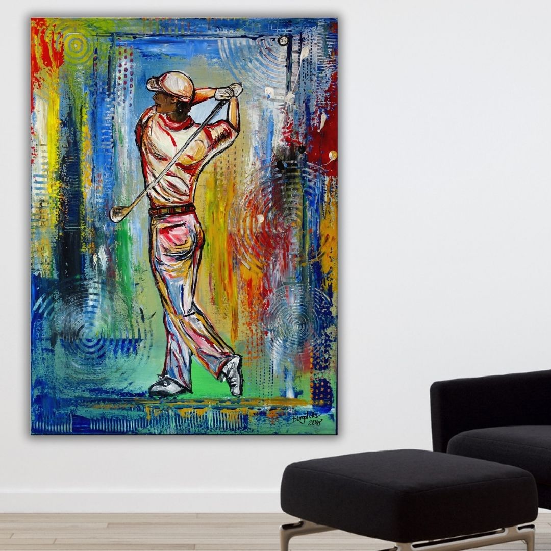 Golfbilder Abschlag Putten gemalt - Golfsport Kunst Gemälde Malerei