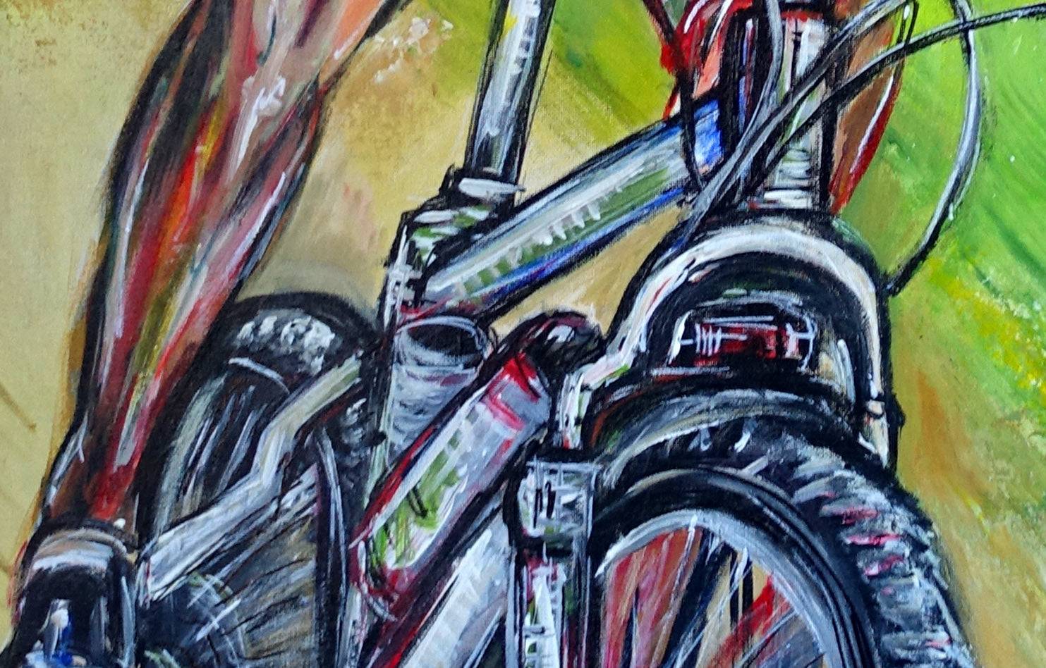 Mountainbiker Downhill Wandbild Gemaelde Unikat Detail2