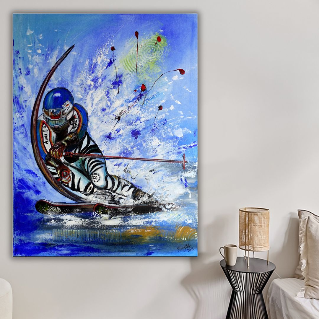 Skifahrer gemalt - Ski Gemälde Malerei Acrybild