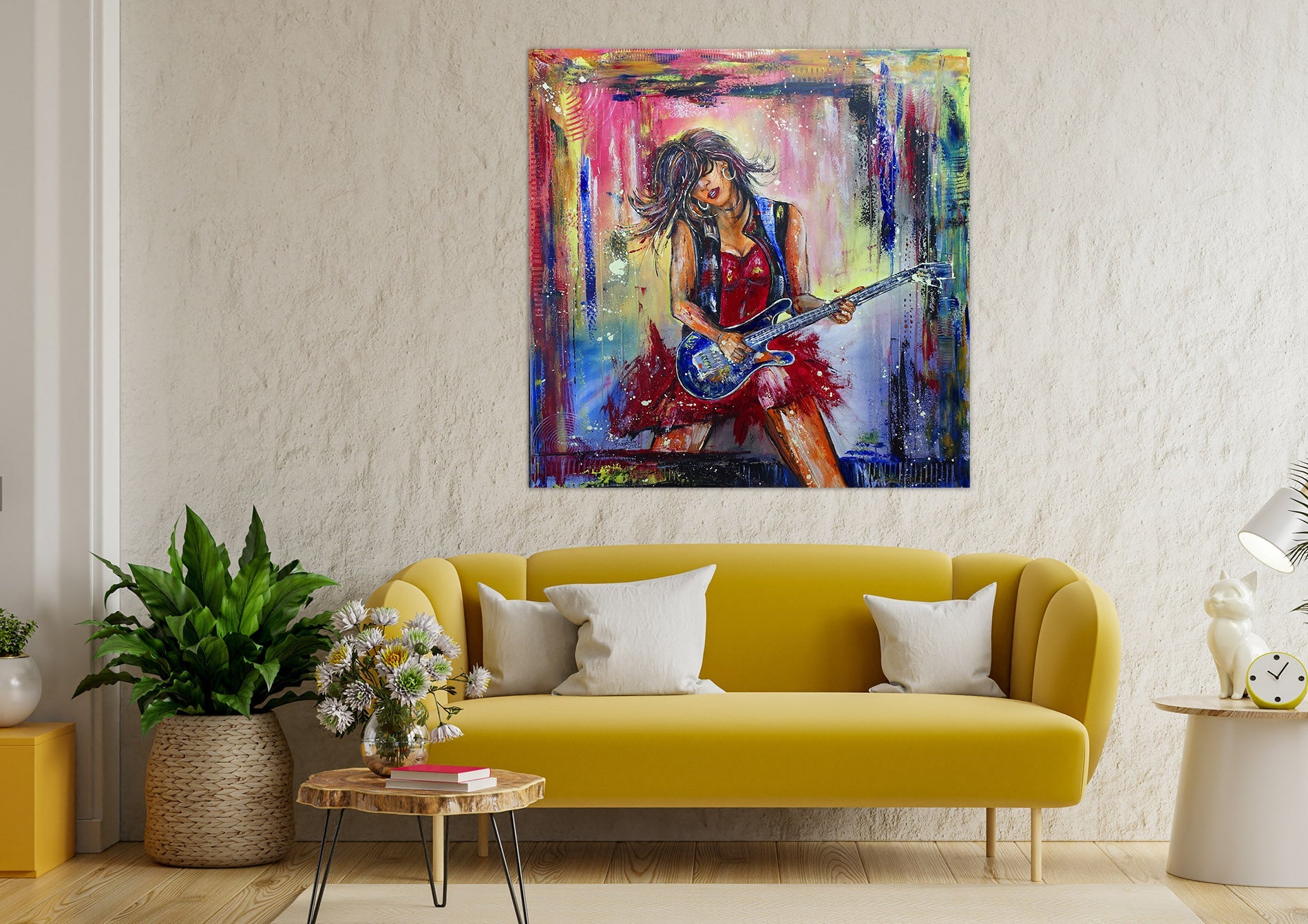 Musiker Gemälde Gitarristin handgemaltes Leinwandbild