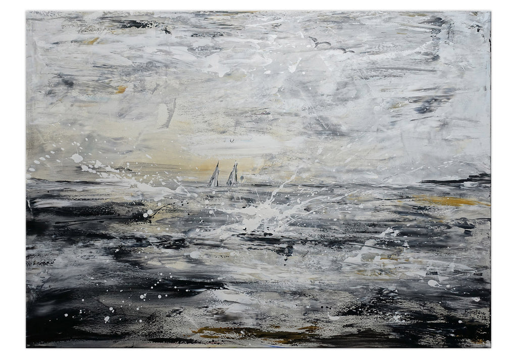 Überfahrt abstraktes Landschaftsbild Segelboote Küste Meer Bild handgemalt Original Gemälde 135x100