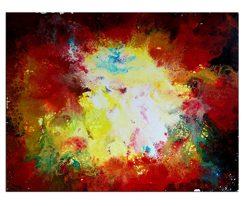 Urknall 4 - abstraktes Wandbild rot gelb, Acrylbild Unikat 80x100cm