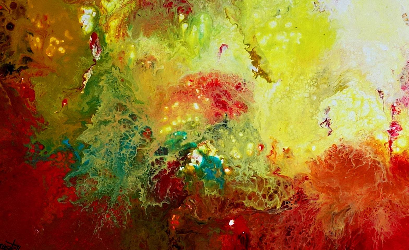 Abstraktes Wandbild rot gelb Leinwandbild Detail2