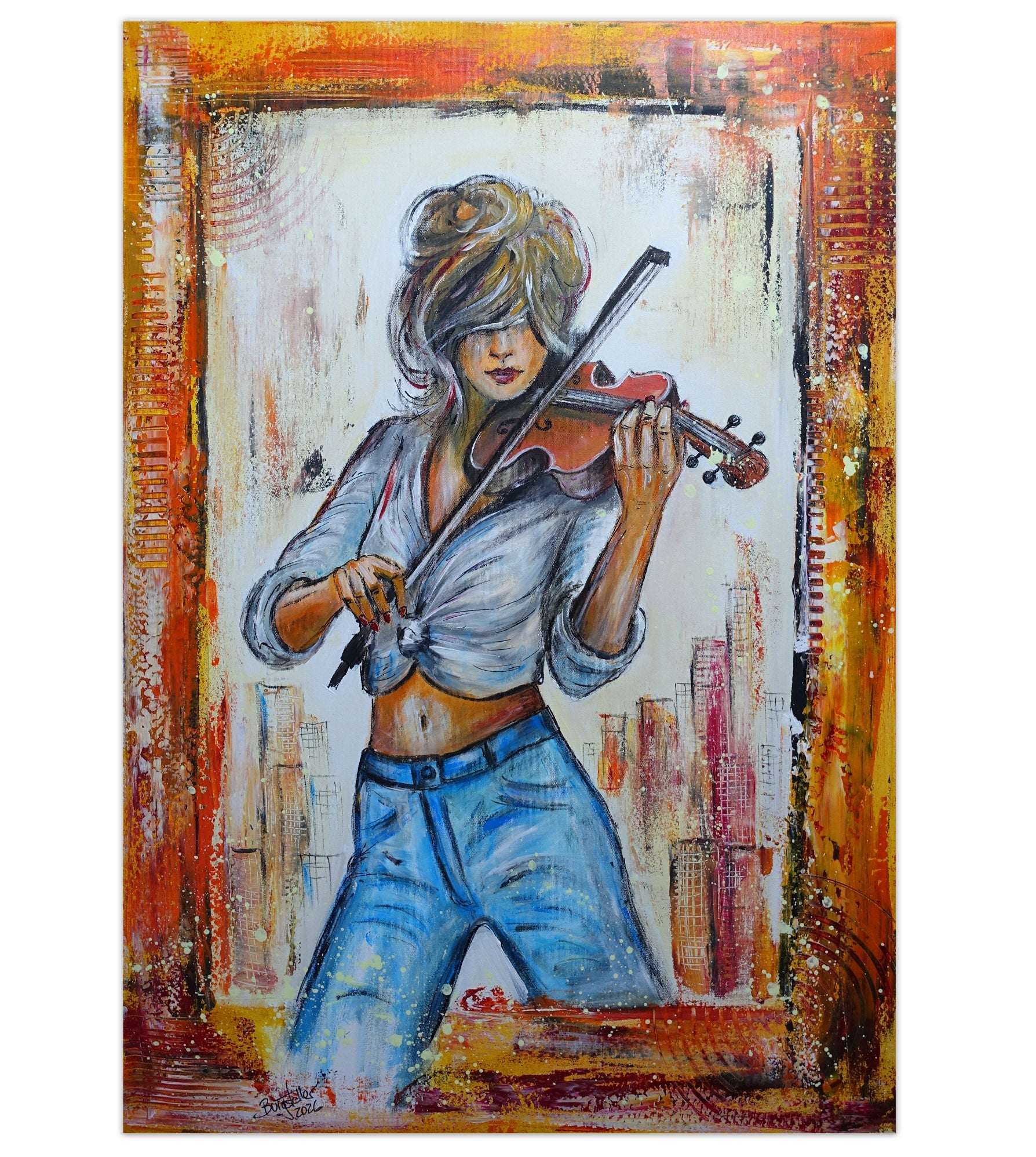 Violistin Musikerin Gemälde Acrylbild Leinwand Figürliche Malerei