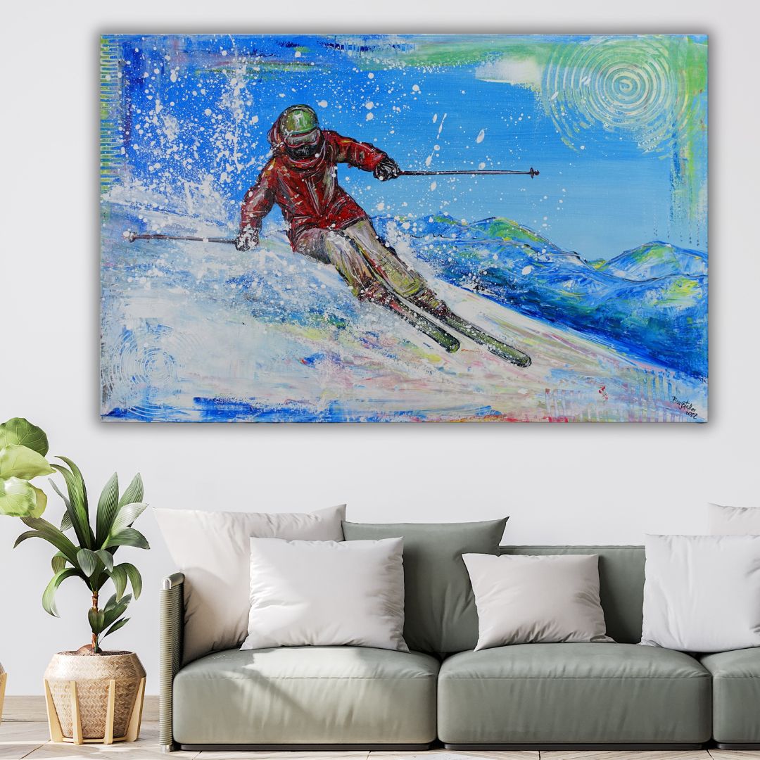 Wandbilder Sport - Skifahrerbilder gemalt - Ski Bilder & Gemälde