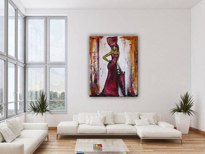 Gemaelde Malerei Figur Rote Spitze Kleid Deko Bilder fuer Unternehmen Hotel