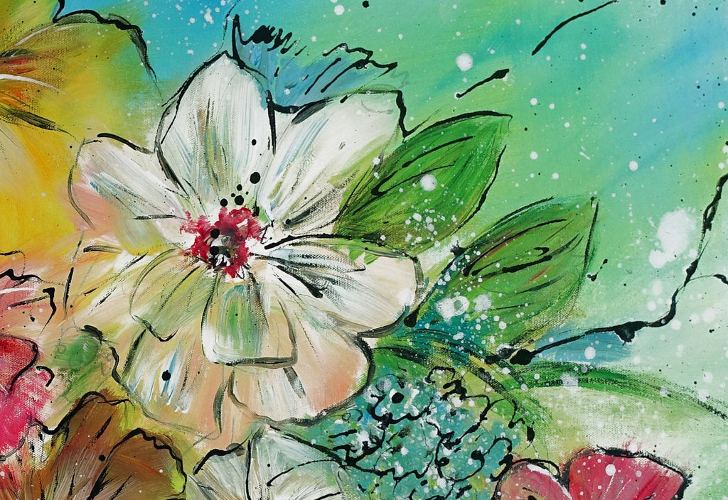 Bunte Blüten - handgemaltes Blumenbild, Florales Acryl Gemälde