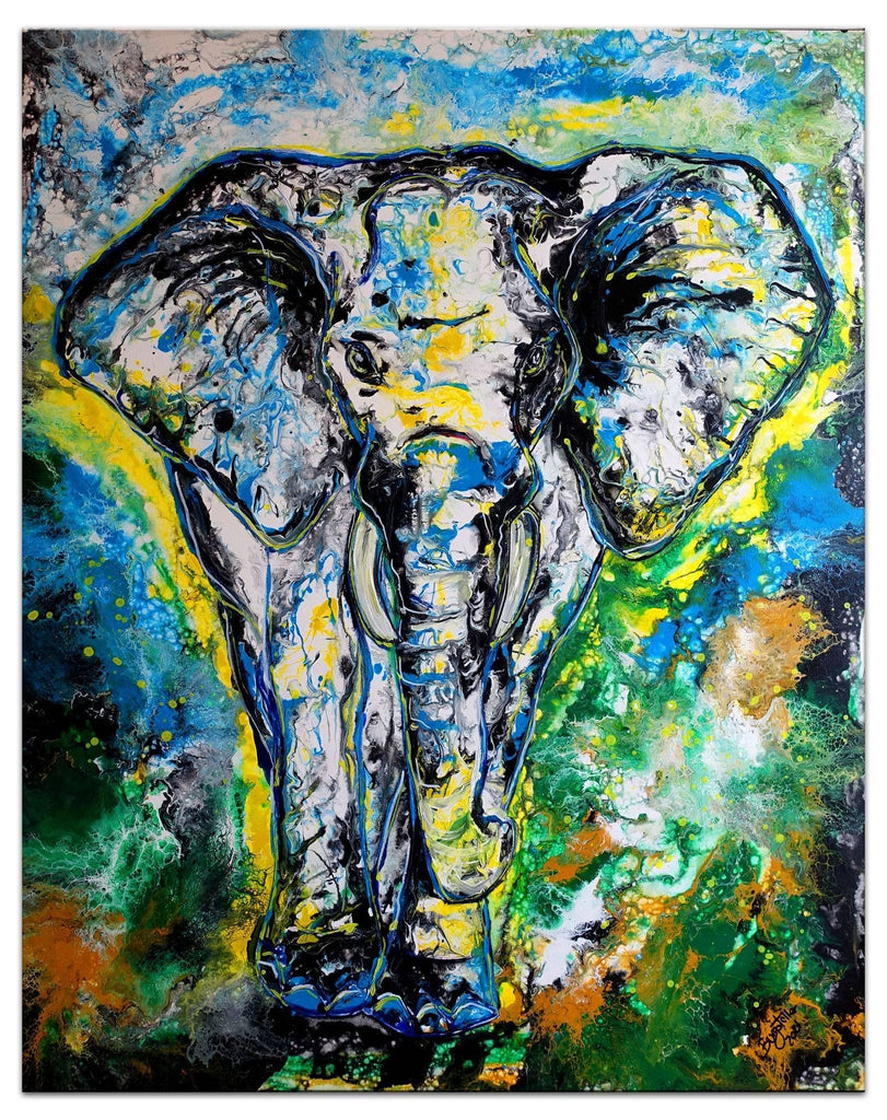 Elefanten Bulle - Acryl Malerei Gemälde Pouring 80x100