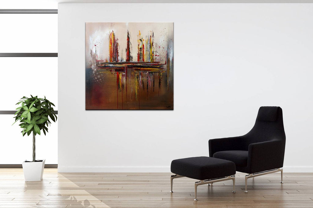 Essenz - abstrakte Skyline braun grau Acrylmalerei Leinwand 80x82