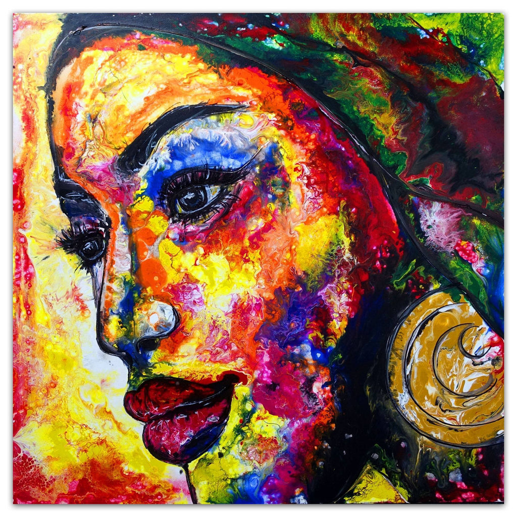 Malerei Gesicht Menschen Frau - Acrylbild Fluid Art Pouring 80x80