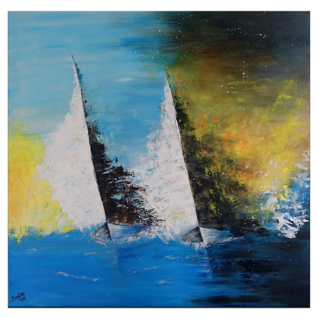 Wandbild Segelboot Regatta - Maritimes abstraktes Gemälde 80x80