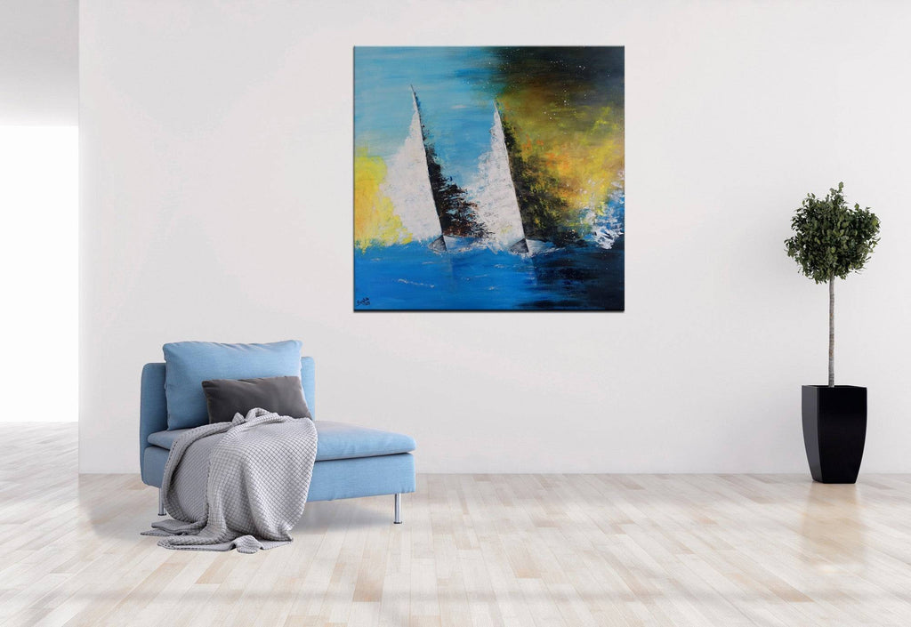 Wandbild Segelboot Regatta - Maritimes abstraktes Gemälde Detail2
