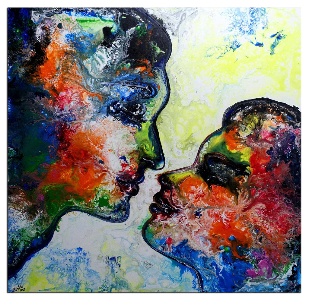 Küss mich - Kunstbild Gemälde Mann Frau Fluid Art Pouring Acrymalerei 80x80