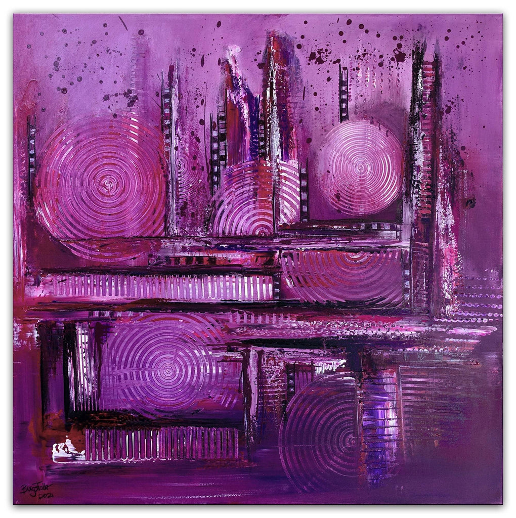Lila City - abstraktes Wandbild violett, Original Acryl Gemälde 80x80cm